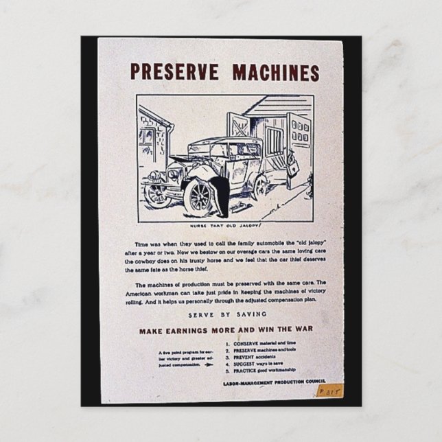 Carte Postale Conserver les machines (Devant)
