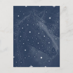 Carte Postale Constellation de cheval étincelante Étoiles Bleu d