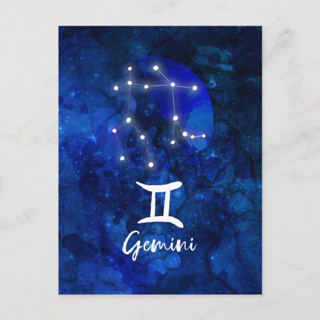 Carte Postale Constellation du zodiaque de Gémeaux Galaxie bleue (Devant)
