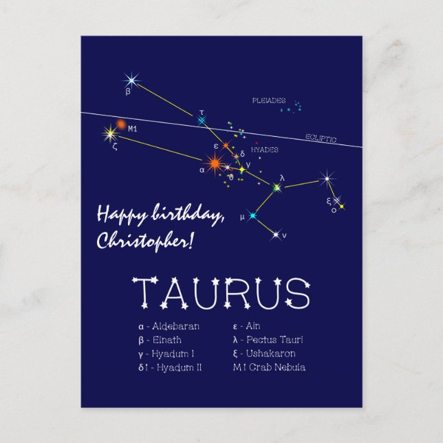 Carte Postale Constellation du zodiaque Taureau (Devant)