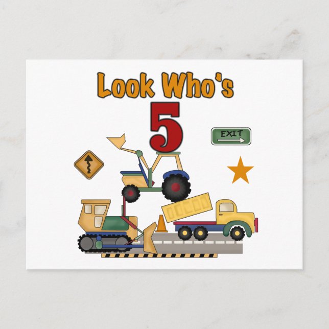 Carte Postale Construction 5e Anniversaire Tshirts et cadeaux (Devant)