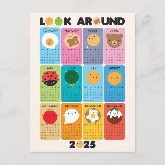 Carte Postale Consultez le calendrier Kawaii 2025 (Devant)