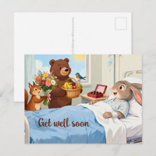 Carte Postale Conte de fées - Animal malade à l'hôpital + Visite