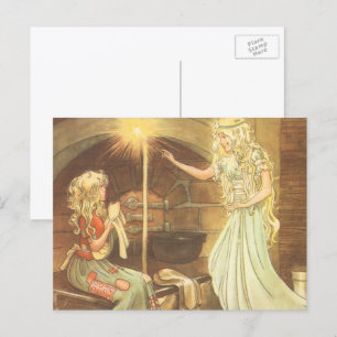 Carte Postale Conte de fées vintage, Cendrillon et marraine fée
