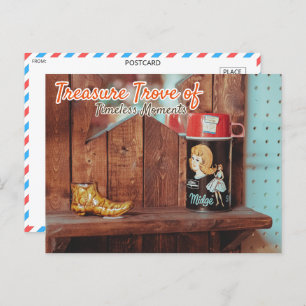 Carte Postale Conteneur vintage en tin et Figurine d'amorçage do