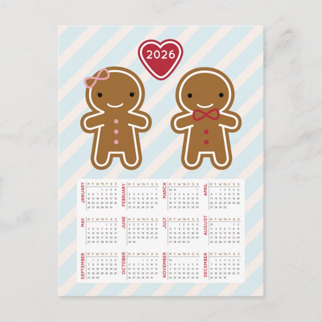 Carte Postale Cookie Cute Kawaii Gingerbread Homme 2026 Calendri (Devant)