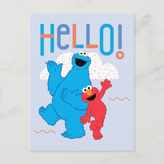 Carte Postale Cookie Monster & Elmo Bonjour ! (Devant)