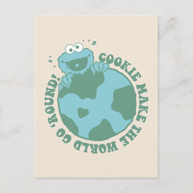 Carte Postale Cookie Monster | Les cookies font tourner le monde (Devant)