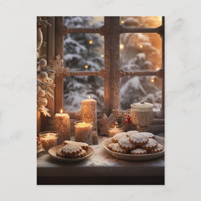 Carte Postale Cookies de Noël en journée enneigée (Devant)