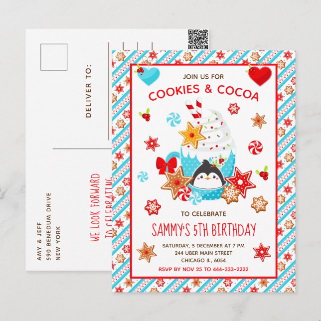 Carte Postale Cookies de Noël et cacao Bleu d'anniversaire (Devant / Derrière)