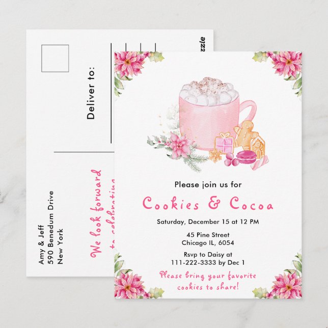 Carte Postale Cookies de Noël et cacao rose (Devant / Derrière)