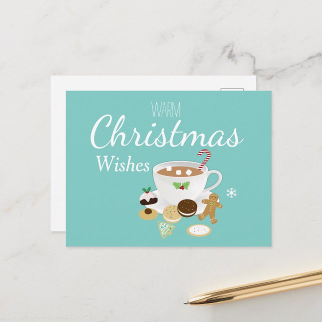Carte Postale Cookies de Noël et vacances chocolat chaud (Devant/Arrière en situation)