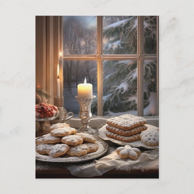 Carte Postale Cookies de Noël par une journée enneigée (Devant)