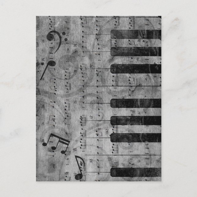 Carte Postale Cool antique grunge, effet piano notes musicales (Devant)