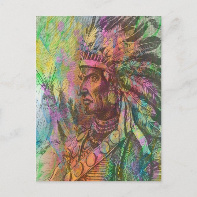 Carte Postale Cool antique native amérindienne couleur clipart (Devant)