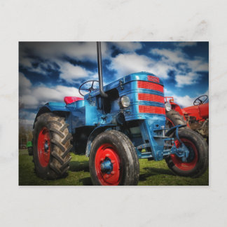 Carte Postale Cool Bleu Rouge Tracteur d'antiquités cadeaux pour