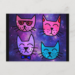 Carte Postale Cool Cat face sur un Arrière - plan spatial
