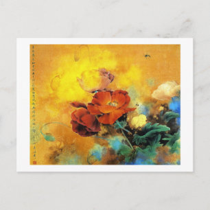 Carte Postale Cool chinoise rouge pavot aquarelle