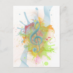 Carte Postale Cool coloré aquarelle éclaboussures notes de musiq