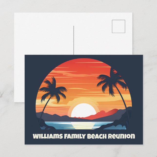 Carte Postale Cool Custom Sunrise Palm Trees Beach Party Blue (Devant / Derrière)