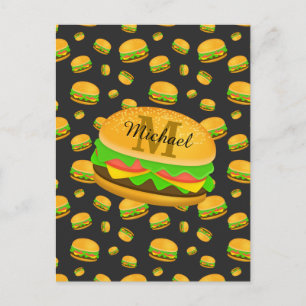 Carte Postale Cool et amusant yummy burger motif Monogramme