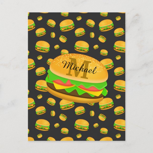 Carte Postale Cool et amusant yummy burger motif Monogramme (Devant)