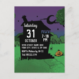Carte Postale Cool Halloween Maison hantée Citrouille Costume Pa