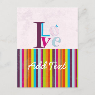 Carte Postale Cool "I LOVE" rétro rayures colorées
