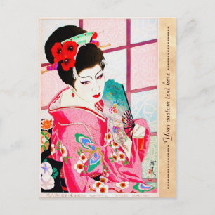 Carte Postale Cool japonais classique geisha lady rose kimono fa