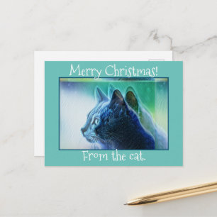 Carte Postale Cool Mint Green Chat Art Joyeux Noël