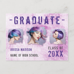Carte Postale Cool moderne 3 Photo rose violet Faire-part Grad
