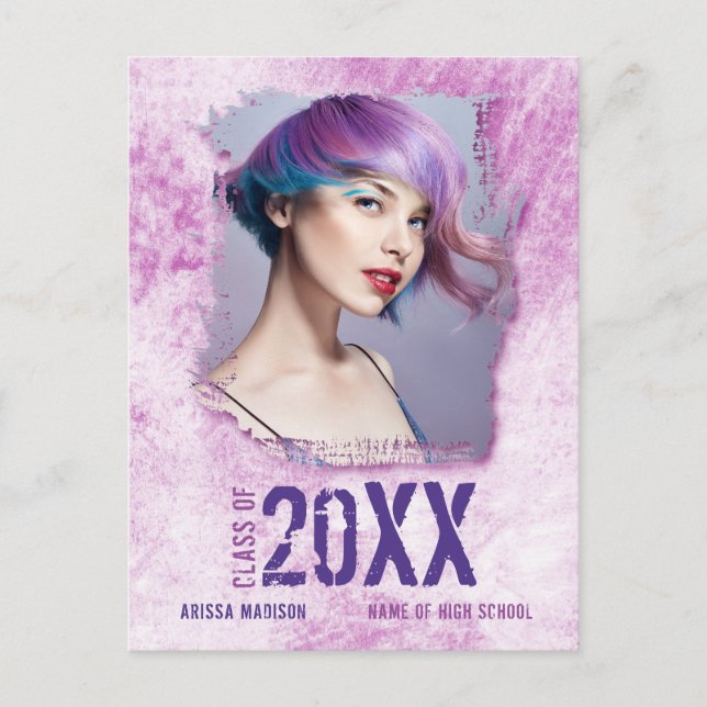 Carte Postale Cool Moderne Grunge Photo Pink Grad Faire-part (Devant)