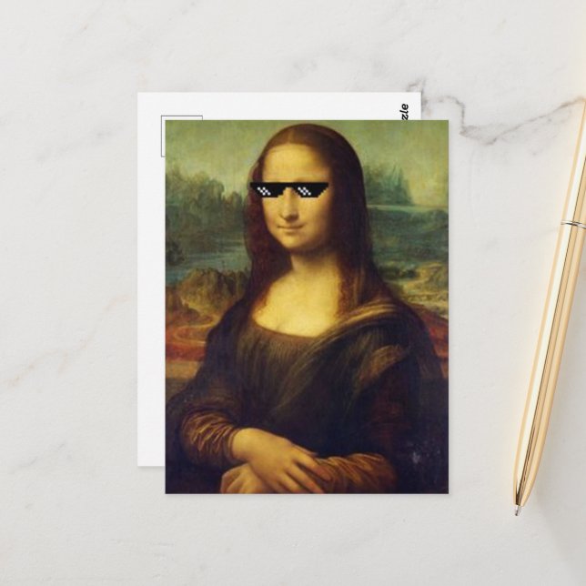 Carte Postale Cool Mona Lisa portant des lunettes Leonardo Da Vi (Devant/Arrière en situation)