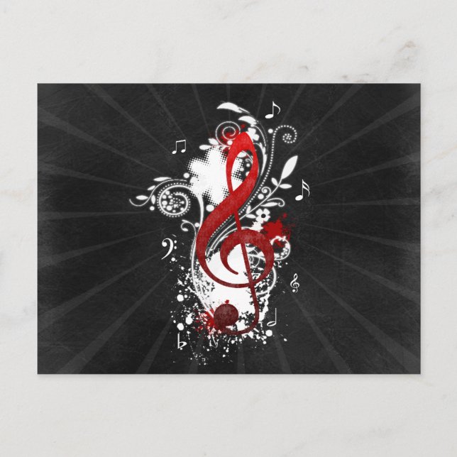 Carte Postale Cool Musique notes tourbillons pointillés fleurs é (Devant)