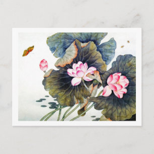 Carte Postale Cool oriental chine belle feuille de lotus butterf