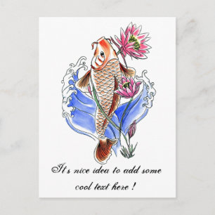 Carte Postale Cool Oriental Classic Koi Carp Poisson Lotus tatou