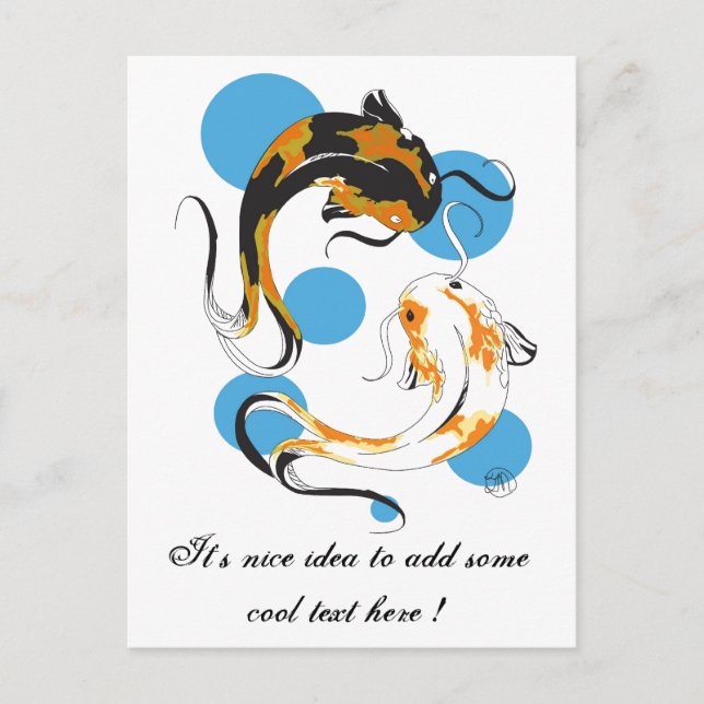 Carte Postale Cool Oriental Japonais Twin Bron Blanc Koi Poisson (Devant)