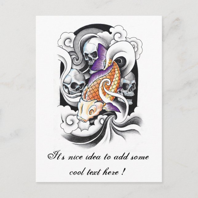 Carte Postale Cool Oriental Koi Carp tatouage crâne (Devant)