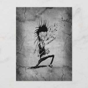 Carte Postale Cool punk zombie gris fissuré mur noir gris
