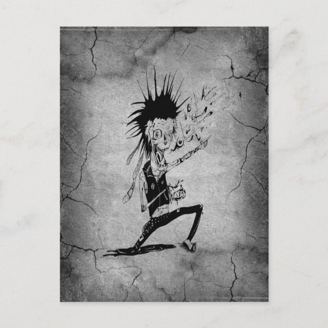 Carte Postale Cool punk zombie gris fissuré mur noir gris (Devant)