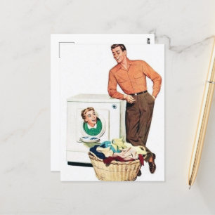 Carte Postale cool rétro vintage lessive homme