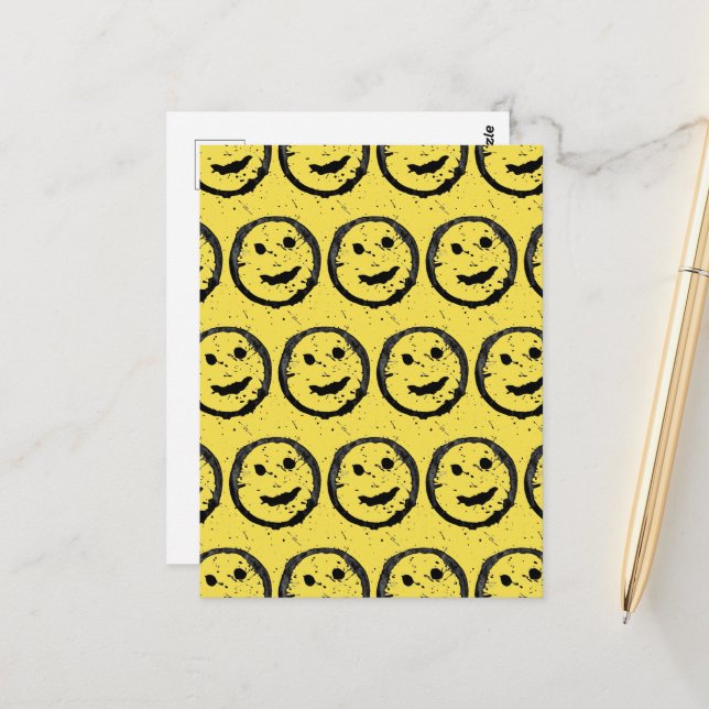Carte Postale Cool Sardé Joyeux visage souriant motif jaune (Devant/Arrière en situation)