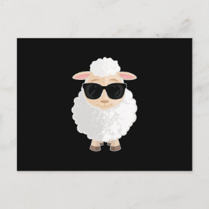 Carte Postale Cool Sheep Lunettes de soleil Fond noir Mignon 
