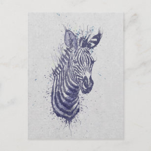 Carte Postale Cool zèbre animal aquarelle peinture