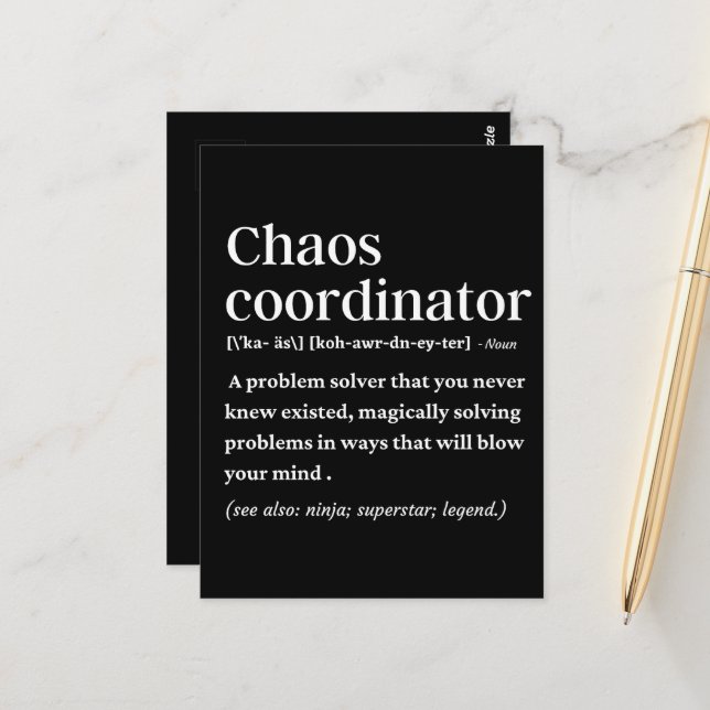 Carte Postale Coordinateur du chaos Définition amusante (Devant/Arrière en situation)