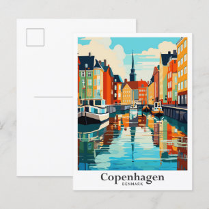 Carte Postale Copenhague Danemark Art Voyage Illustration Vintag