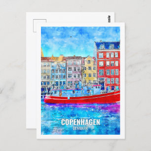 Carte Postale Copenhague Danemark célèbre Travel Place Watercolo