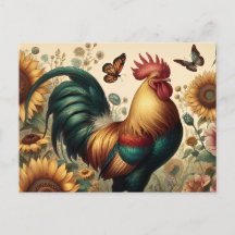 Coq de poulet vintage esthétique et Fleur sauvage