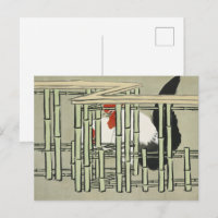 Coq Japonais Vintage Derrière une Clôture en Bambo