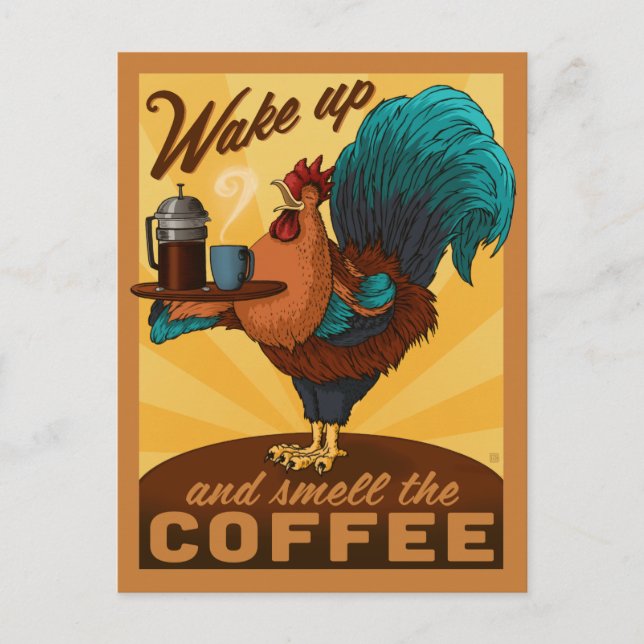 Carte Postale Coq - Réveillez-vous et sentez le café (Devant)